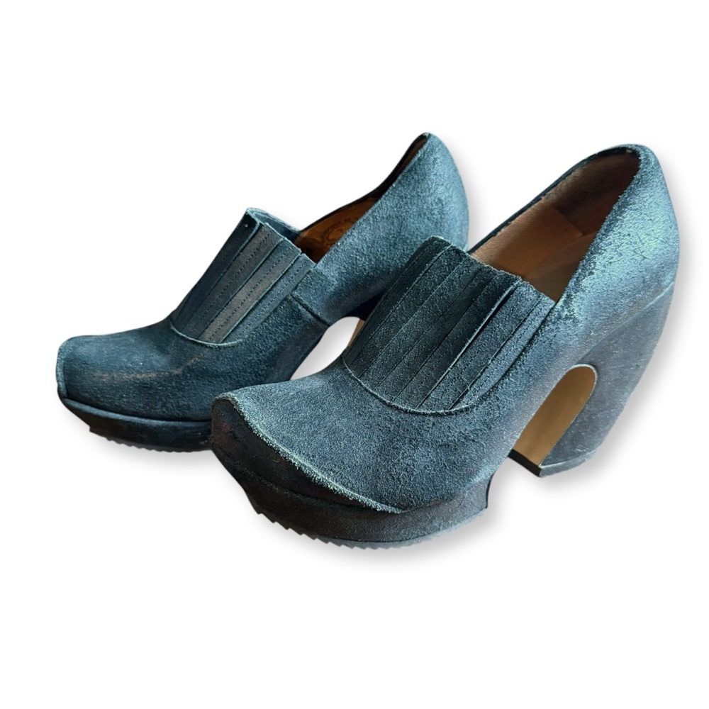 Fluevog Women's Black Distressed Leather Platform Shoes